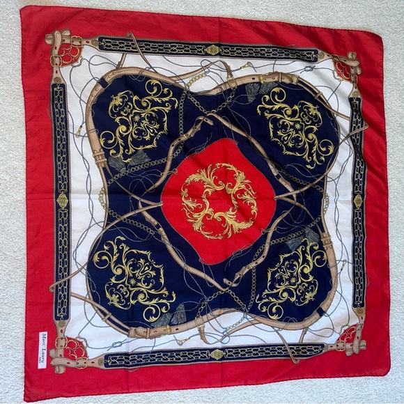 Classy vintage Marc Laury silk scarf Equestrian design 30x30 - Picture 1 of 5
